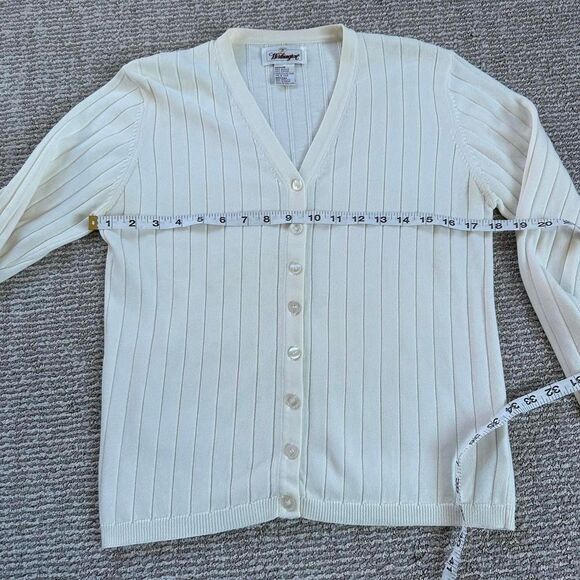 Vintage button down cotton white Cardigan medium preppy fall - Picture 4 of 7